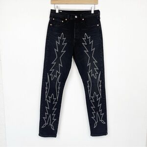 Levi’s 501 Del Norte Flame High Rise Rare Black Embroidered Skinny Jeans 28